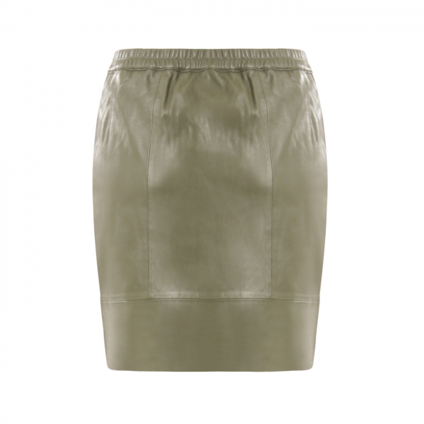 Coster Copenhagen, Skirt in leather with elastic in waist, night green